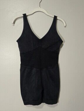Black V-Neck One-Piece Bodysuit Romper